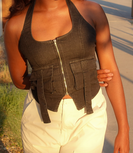 Denim Halter Top(Washed Black)