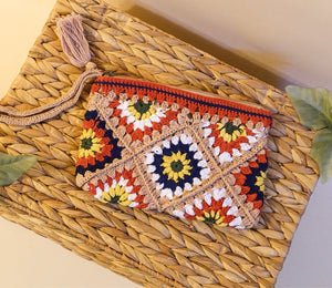 Handmade Crochet Tile Pouch(Hibiscus)