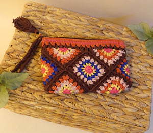 Handmade Crochet Tile Pouch(Chocolate)