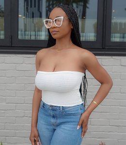 "What The Smock" Strapless Top(White)