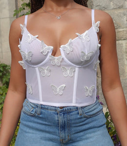 Brielle 3D Butterfly Mesh Top(White)