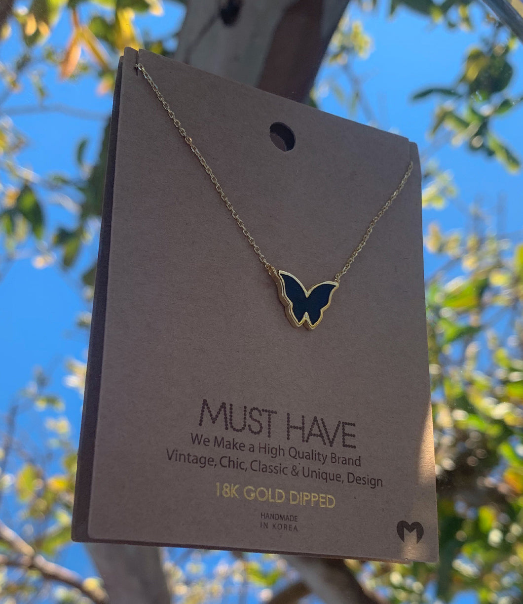 Gold Lined Black Butterfly Necklace(Gold)