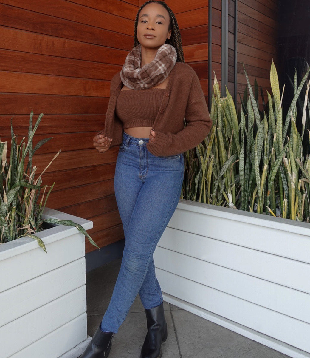 Single Loop Infinity Scarf(Brown Plaid) – MOUNTMARIAH