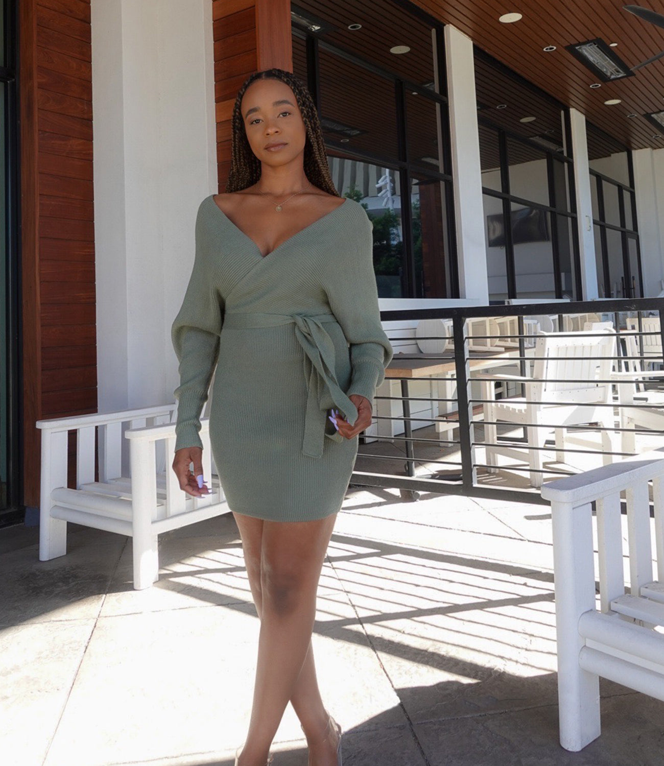 Business Casual Sweater Dress(Green) - Main Image