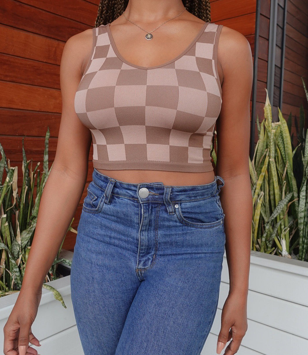Checked Out Tank Top(Copper/Nude)