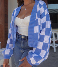 Load image into Gallery viewer, Check Mate Knitted Cardigan(Blue/White)
