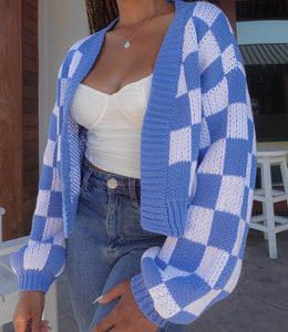Check Mate Knitted Cardigan(Blue/White)