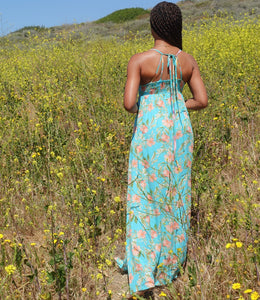 Field Of Gold Floral Maxi Dress(Lake Blue)
