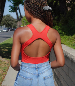 Kayli Open Back Ribbed Top(Red)