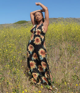 Field Of Gold Sunflower Maxi Dress(Black)